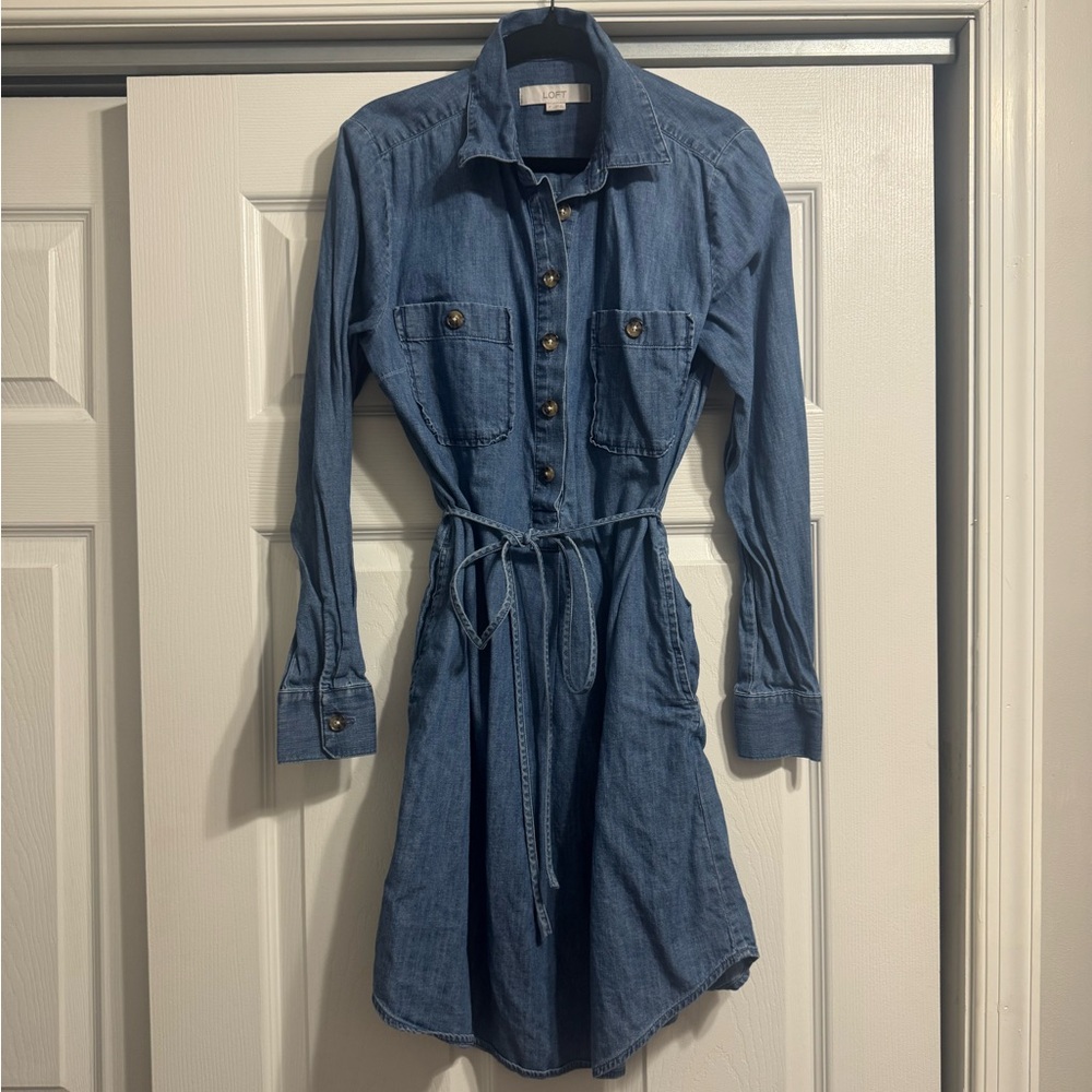 LOFT Blue Denim dress - Picture 2 of 4